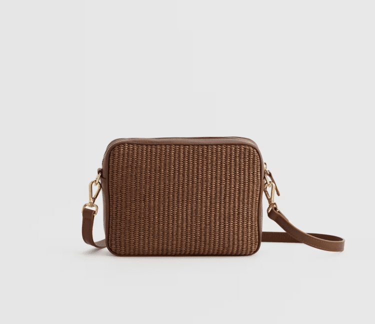 Quince Italian Leather & Raffia Crossbody