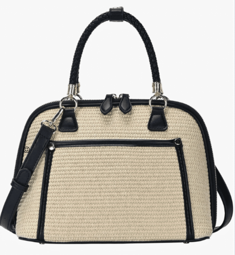 Miztique Raffia Dome Satchel BLACK AND WICKER RAFFIA HANDBAG