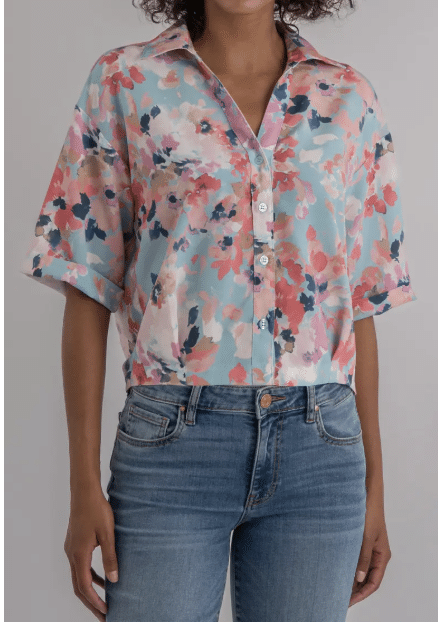 Kut from the Kloth Floral Short Sleeve Button-Up Shirt