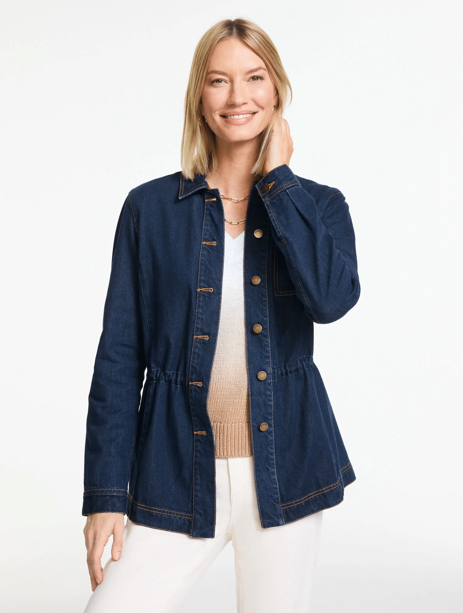 a dark wash denim shirt jacket